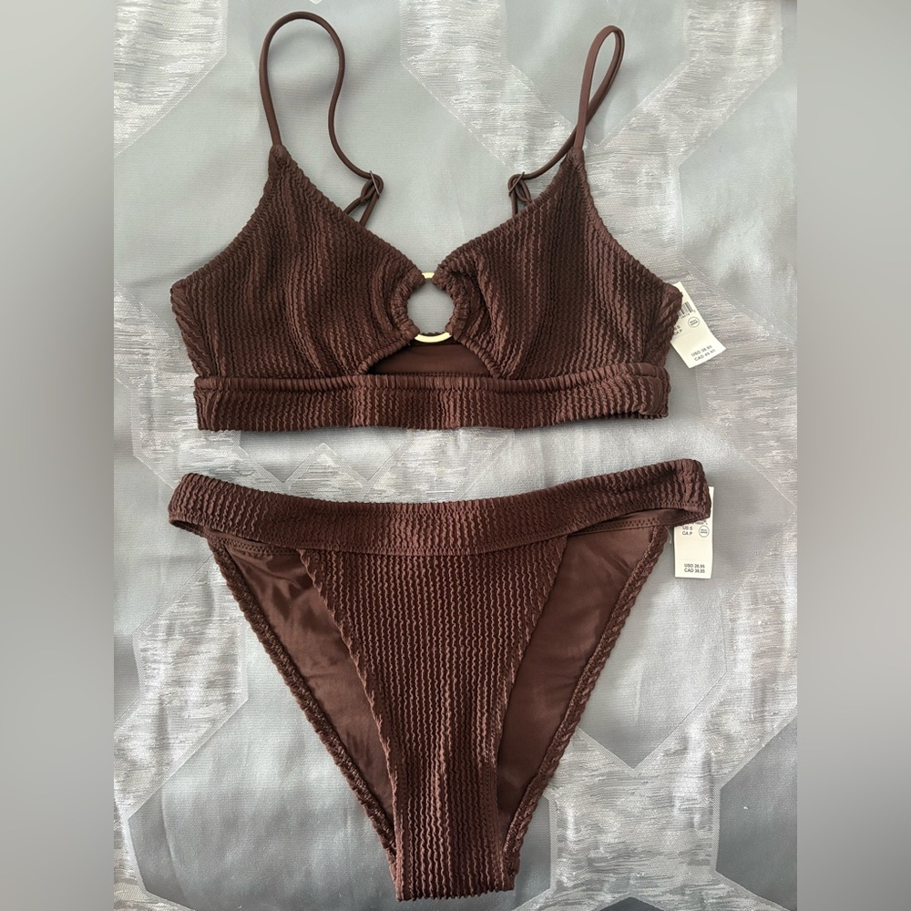 Aerie Brown Textured Rib Bikini Set *Brand New*